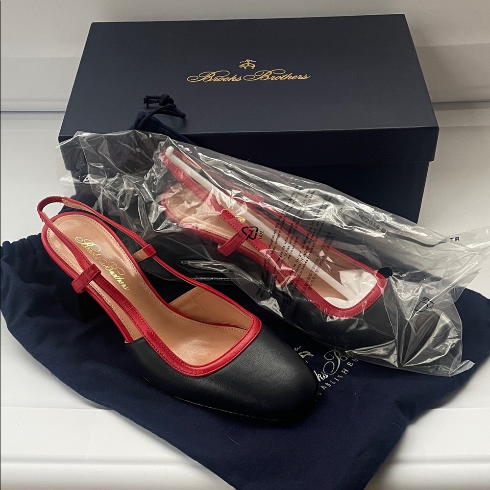 Brooks Brothers Black and Red Heeled Slingbacks